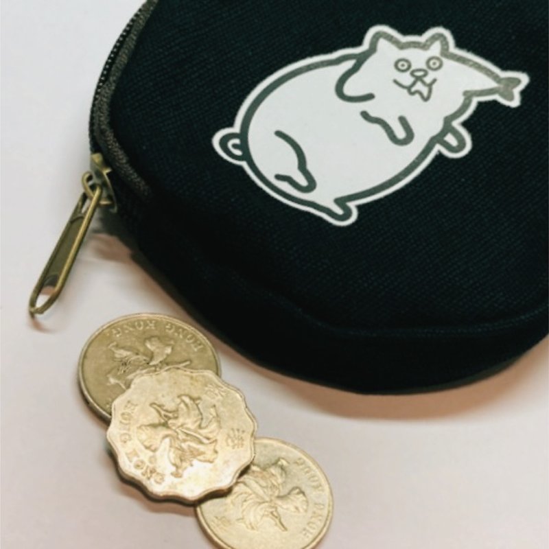 [Buy 2 Get 1 Free] Saliva Cat Round Coin Purse Black Fishing Club - Coin Purses - Cotton & Hemp Black