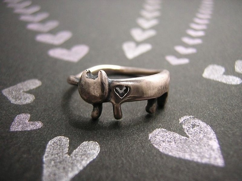 miaow whose heart was stolen ( cat heart pink silver ring 貓 猫 心 指杯 銀 ) - General Rings - Other Materials Pink