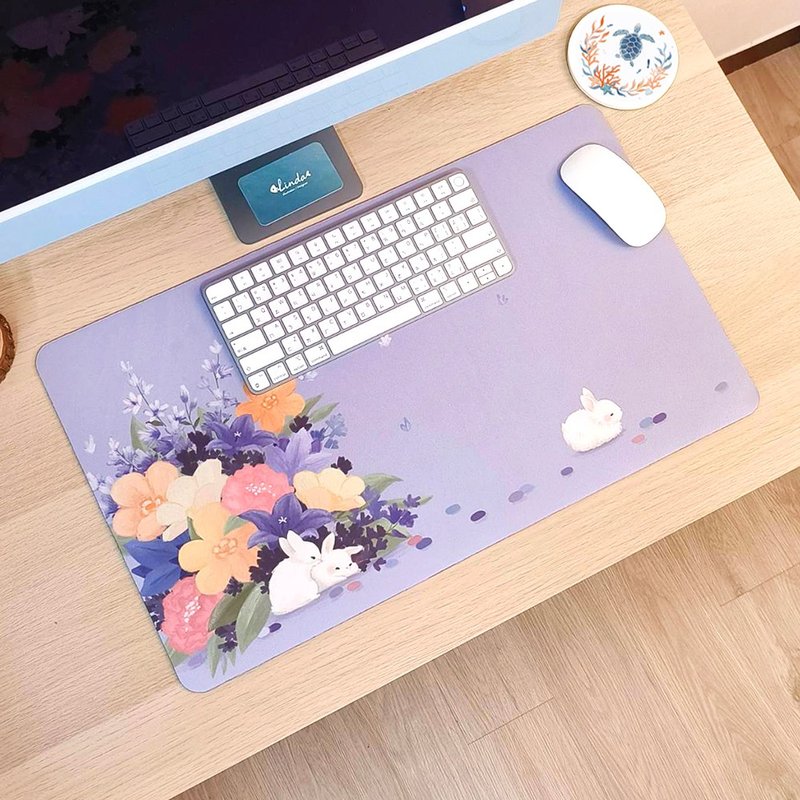 Multi-purpose placemat, table mat and mouse pad-Pink, Purple and White Rabbit - แผ่นรองเมาส์ - ไฟเบอร์อื่นๆ สีม่วง