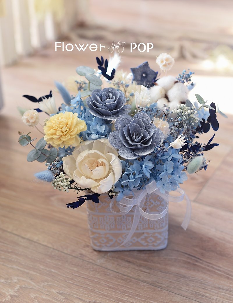 Aurora blue, white and gray dry flower table flower new home gift promotion gift opening flower gift medium and small dry table flower - ของวางตกแต่ง - พืช/ดอกไม้ สีน้ำเงิน