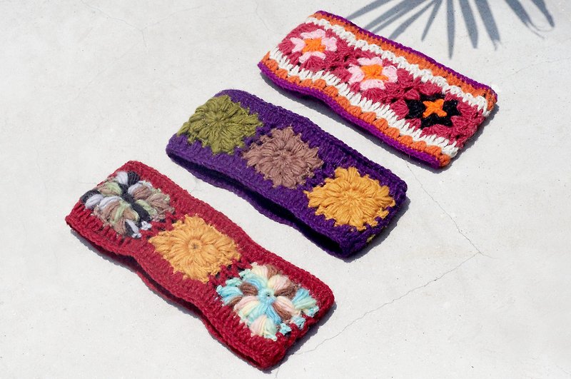 Handmade wool woven colorful headband/pure wool woven headband/flower crocheted headband-South American style and fresh - เครื่องประดับผม - ขนแกะ หลากหลายสี