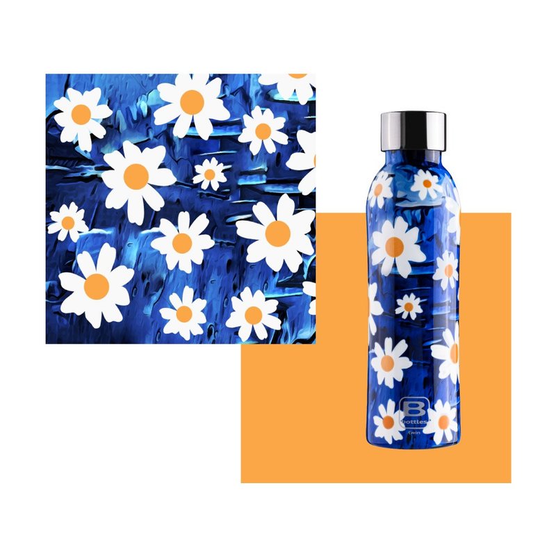 BUGATTI清新小雛菊保溫瓶500ml - 保溫瓶/保溫杯 - 其他金屬 藍色