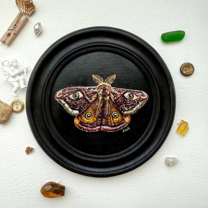 Original Oil Painting In Frame Framed Insect Painting Cottagecore Small Mini 迷你油 - 海報/掛畫/掛布 - 紙 黑色