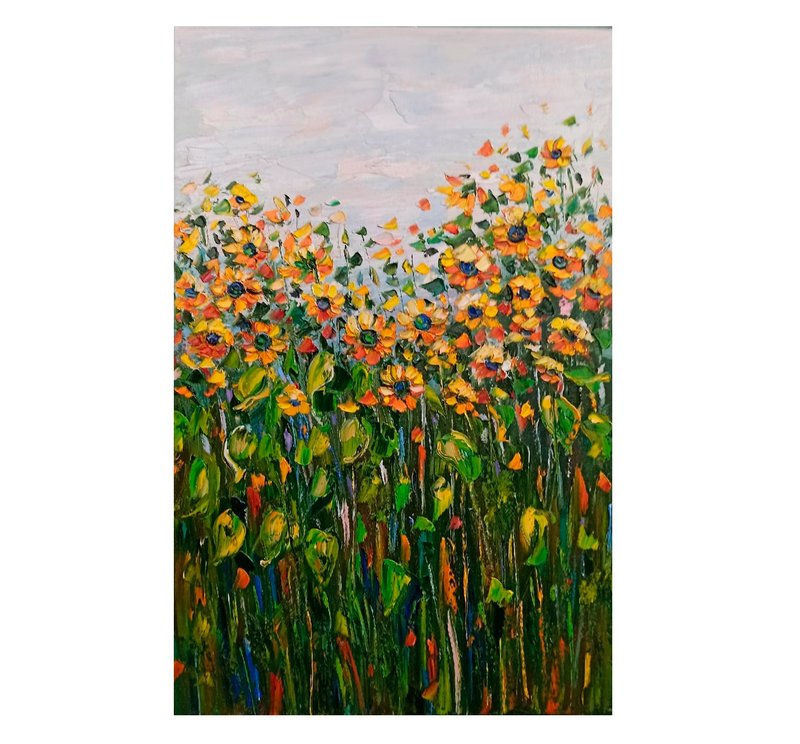 的向日葵油畫花卉繪畫原創藝術花卉藝術品 Anna Antonova - 壁貼/牆壁裝飾 - 棉．麻 黃色