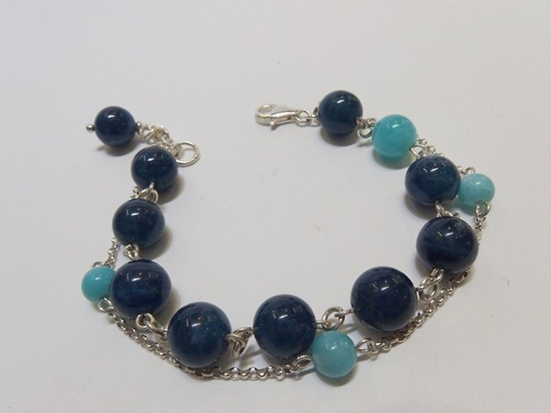 A string of blue - Natural Ya Bai Di + Tianhe sterling silver bracelet Hong Kong original design - Bracelets - Gemstone Blue