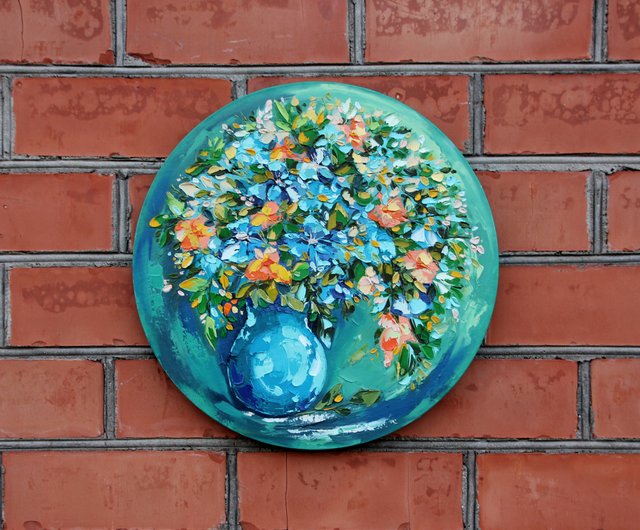 Floral Painting 油畫原作 Flower Still Live Impasto Artwork Oil Round Canvas -  Shop ARTbyAnnaSt Posters - Pinkoi