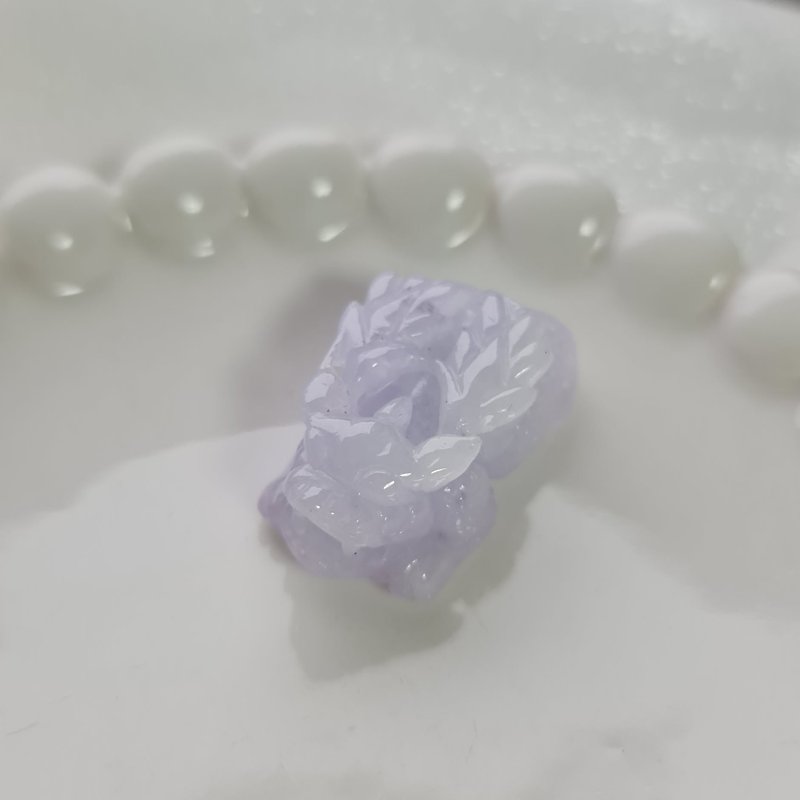Ice Violet Flying Pixiu | Natural Burmese Jade A Grade Jadeite - สร้อยคอ - หยก 