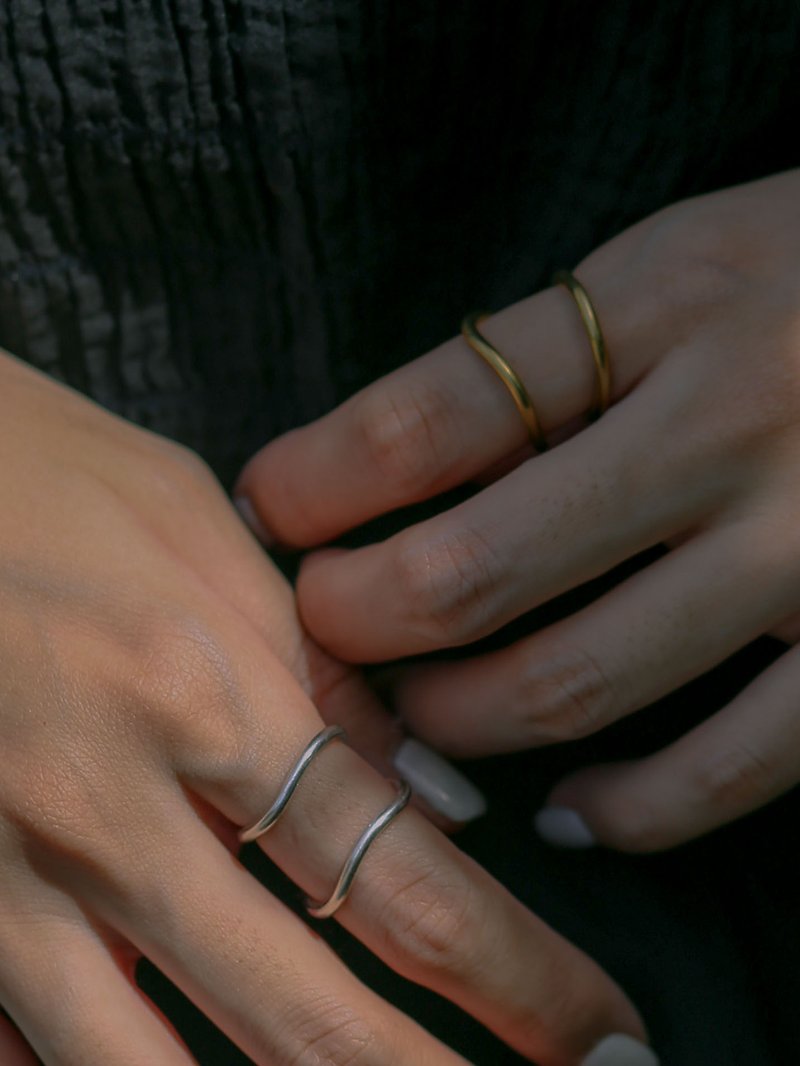 / Bronze/ irregular line bicyclic ring - แหวนทั่วไป - โลหะ สีทอง