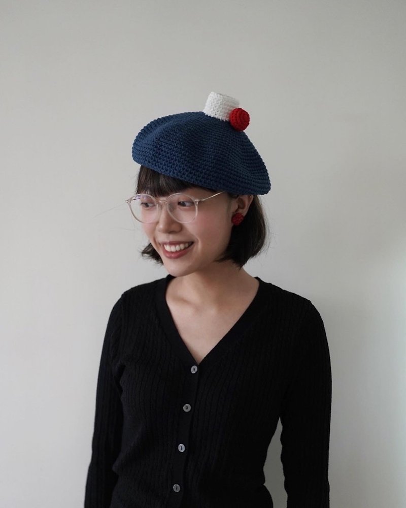Crocheted Mount Fuji Beret - Hats & Caps - Cotton & Hemp 