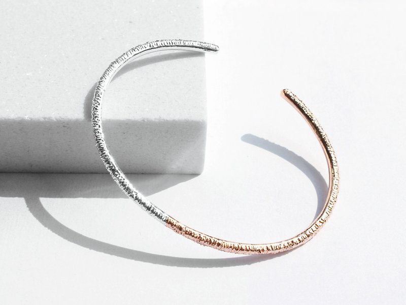 925 Silver Two-Tone Bangle | 18K Rose Gold - Bracelets - Other Metals Silver