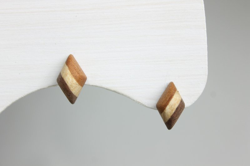 寄木のストライプダイヤピアス - 耳環/耳夾 - 木頭 咖啡色