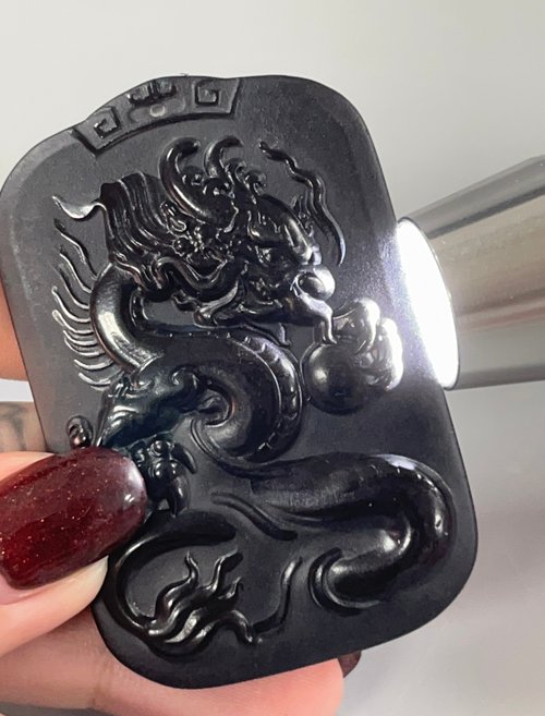 中国ホータン玉置物 新疆のホータン墨玉レリーフ龍板 - ショップ Xena Jade Jewelry