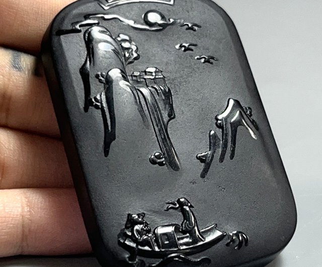 新疆のホータン墨玉レリーフ龍板 - ショップ Xena Jade Jewelry