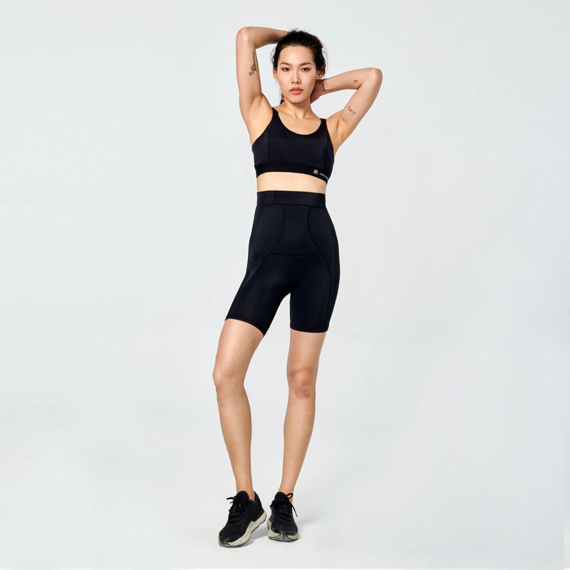 Abdominal Core Support High Waist Pressure Shorts-Black - กางเกงวอร์มผู้หญิง - ไนลอน สีดำ