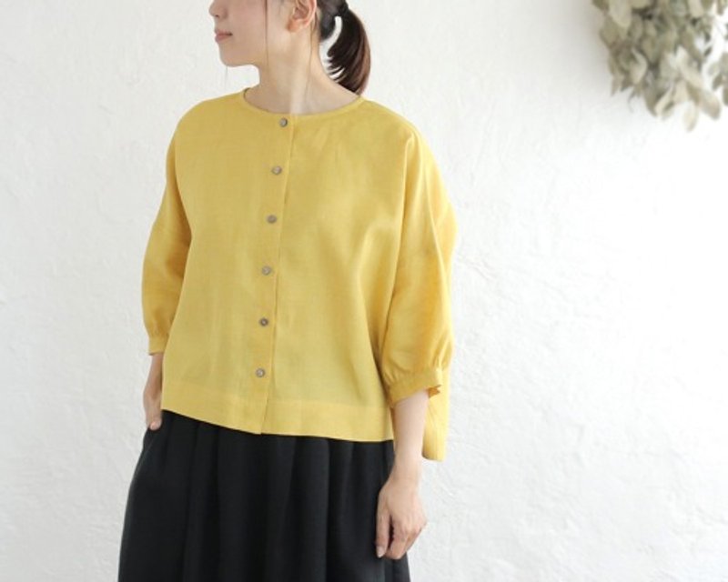 Pinkoi Proxy Purchase - Linen dolman sleeve front opening blouse with 3/4 sleeve length (yellow) TP07 - Women's Tops - Cotton & Hemp 