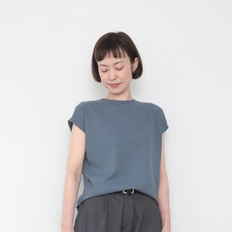 OMAKE.jp 後褶連袖上衣t.f.t.r.Tops 灰藍 - 女上衣/長袖上衣 - 棉．麻 藍色