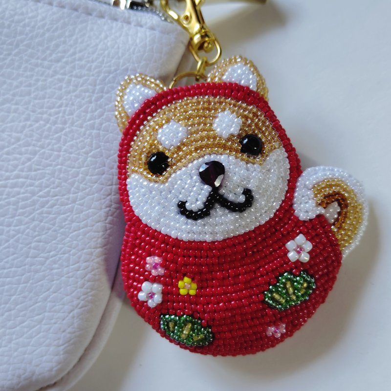 Shiba Inu Daruma-chan with a Garnet Nose Charm/Bag Charm - Charms - Other Materials 