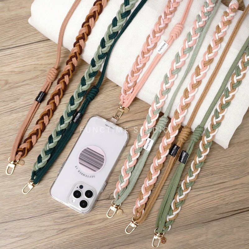 [Functime] Three-color sweetheart hand-woven mobile phone strap with spacer and adjustable cross-body strap - อุปกรณ์เสริมอื่น ๆ - ผ้าฝ้าย/ผ้าลินิน หลากหลายสี