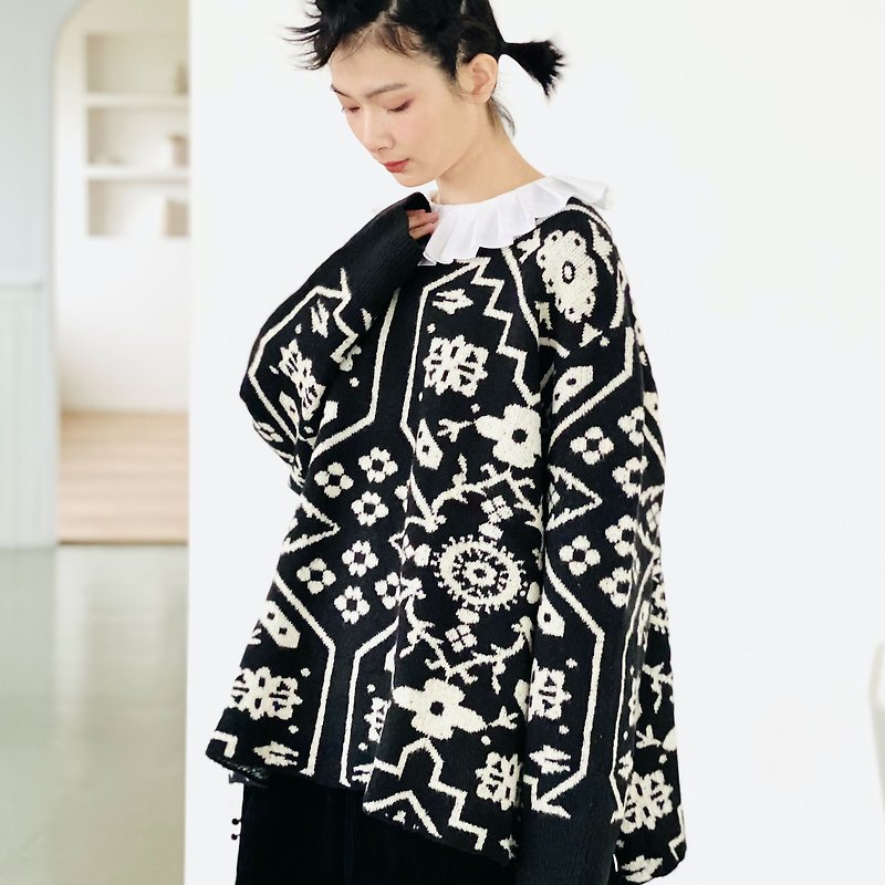 Black and white kaleidoscopic mohair sweater-imakokoni
