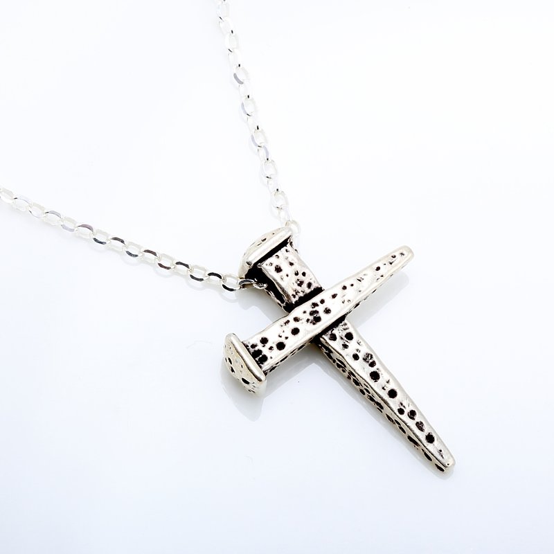 Hip-hop Rock Hammered Nail Cross s925 sterling silver necklace Valentine Day - Necklaces - Sterling Silver Silver