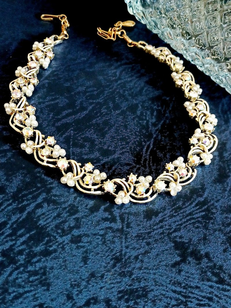 vintage jewelry CORO 經典華麗萊茵珍珠交錯白琺瑯 項鍊 - 項鍊 - 其他金屬 