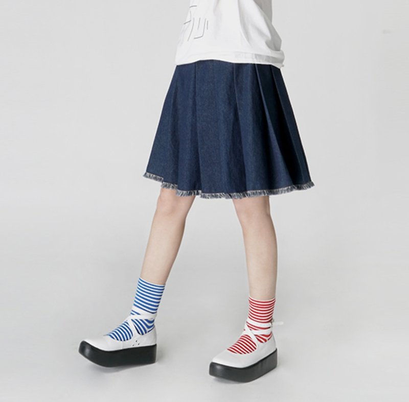 Retro College A word denim skirts - imakokoni - กระโปรง - ผ้าฝ้าย/ผ้าลินิน สีน้ำเงิน