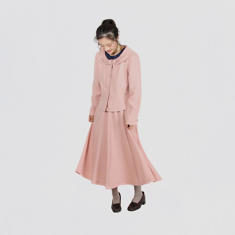 [Egg plant vintage] Dry rose skirt style vintage suit - One Piece Dresses - Polyester Pink