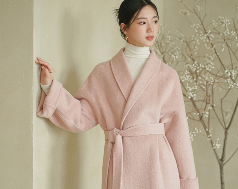 New Chinese retro Chinese style 90 wool mulberry silk blended double-sided coat - เสื้อผู้หญิง - ขนแกะ สึชมพู