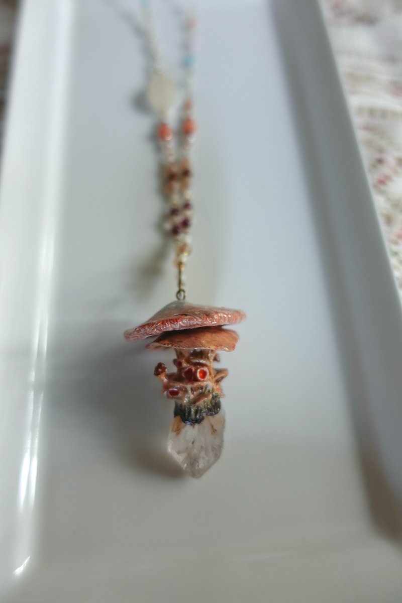 Mr.Bird Mushroom Crystal Necklace Jewelry - สร้อยติดคอ - ดินเหนียว สีส้ม