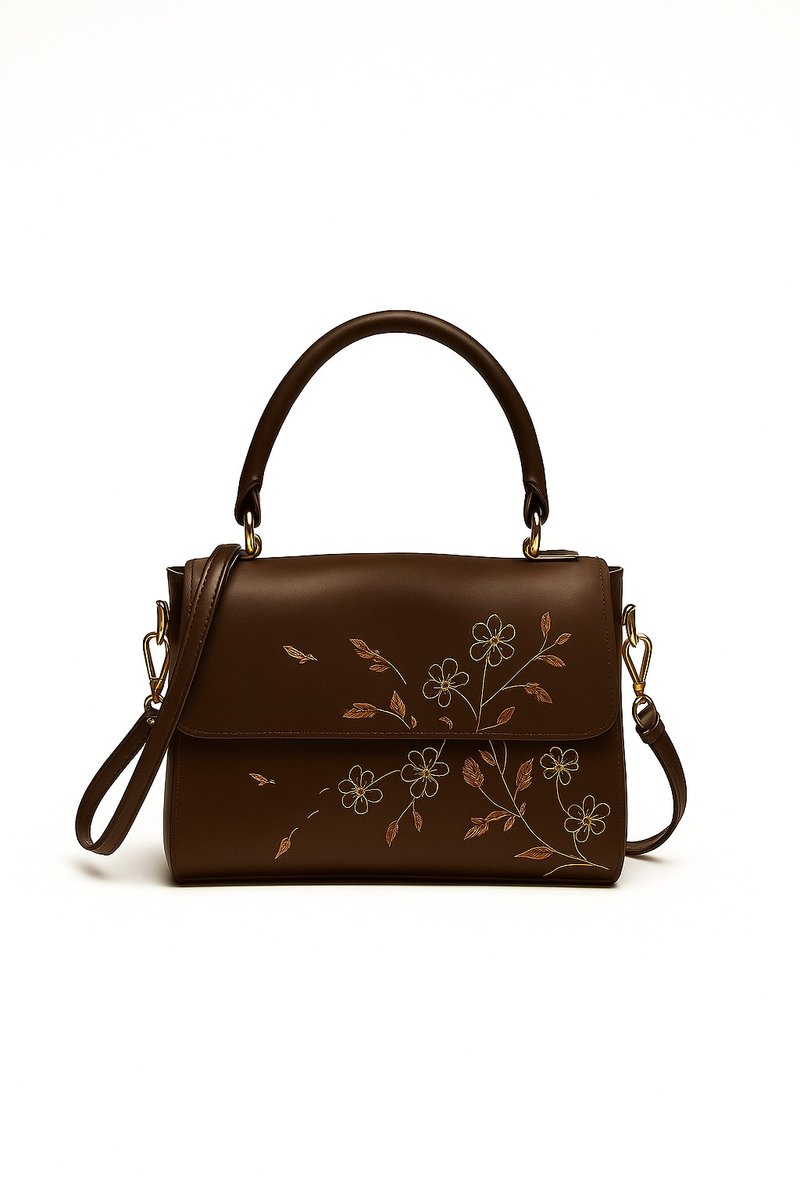 Rosée Fleur手挽側揹袋 - 手袋/手提包 - 其他材質 咖啡色