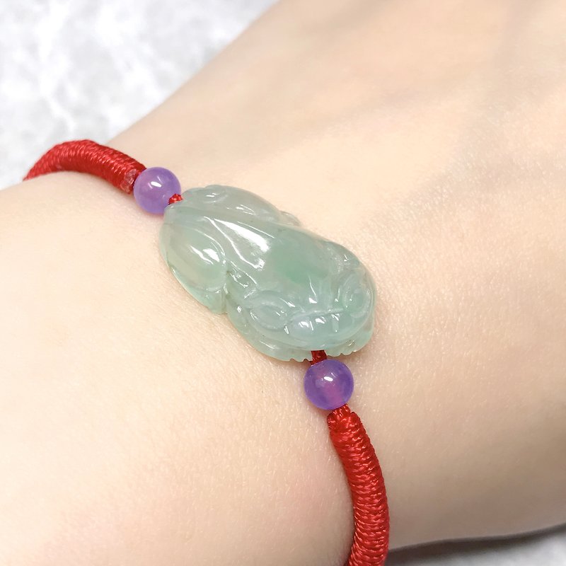 [Lucky Beast] Ice Jade Pixiu Braided Bracelet | Natural Burmese Jade Jade | Small Hand Wai - Bracelets - Jade Transparent