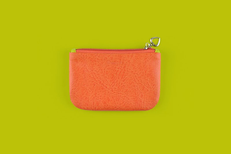 Color Block Coin Purse, Card Holder, Card Case, Mustard Green and Orange