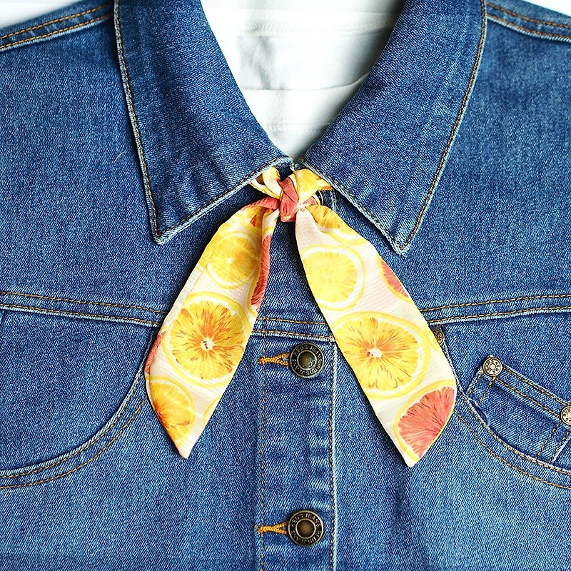 Calf Village handmade small scarf without aluminum wire headband retro summer light lemon {play color fruit plate} 【A-117】