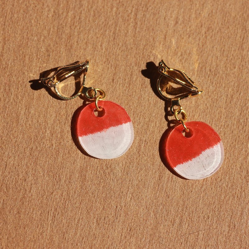 Red Fuji-Pin Clip Earrings