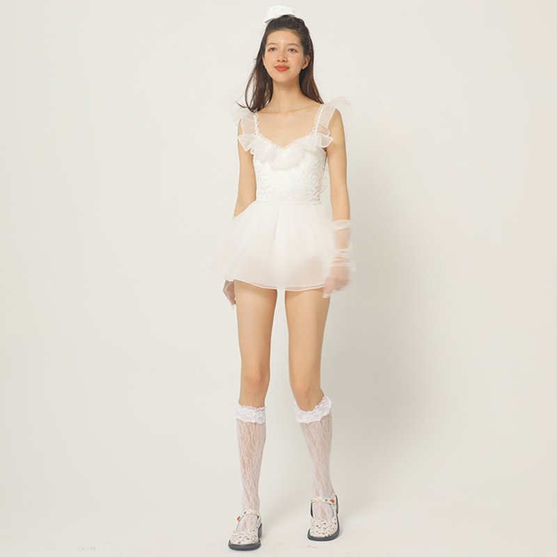 白ガーゼ姫ドレスカバー腹オープンバックワンピース水着 - 水着・ビキニ - その他の素材 ホワイト