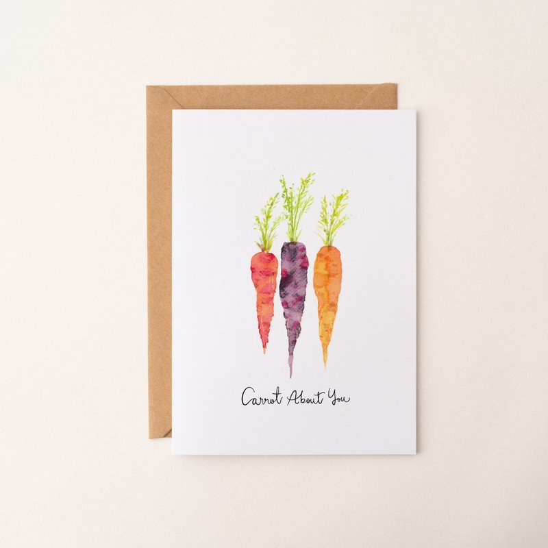 Watercolor carrot hand-painted card, custom universal card, birthday card, thank you card, art card, plants. - การ์ด/โปสการ์ด - กระดาษ หลากหลายสี