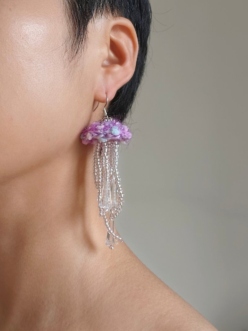 Beaded Crochet Jellyfish Earrings - Earrings & Clip-ons - Other Materials Purple