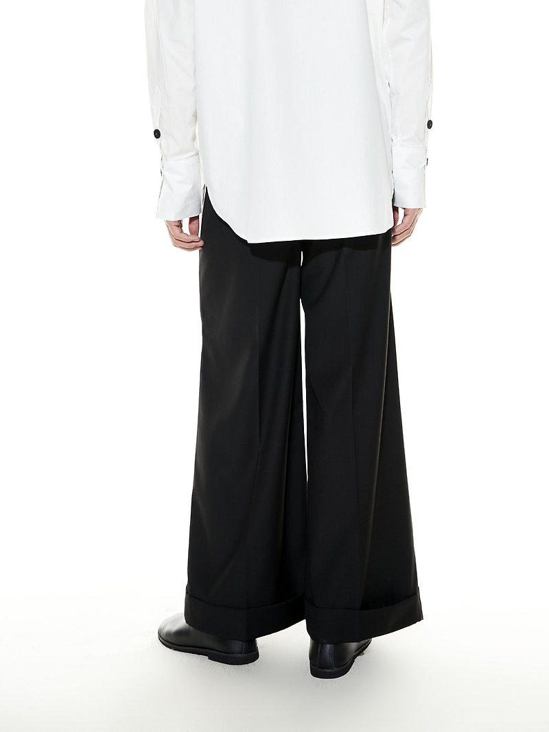 Nine-point wide-leg trousers for men and women, autumn and winter black high-waist drape straight casual pants - กางเกงขายาว - วัสดุอื่นๆ สีดำ