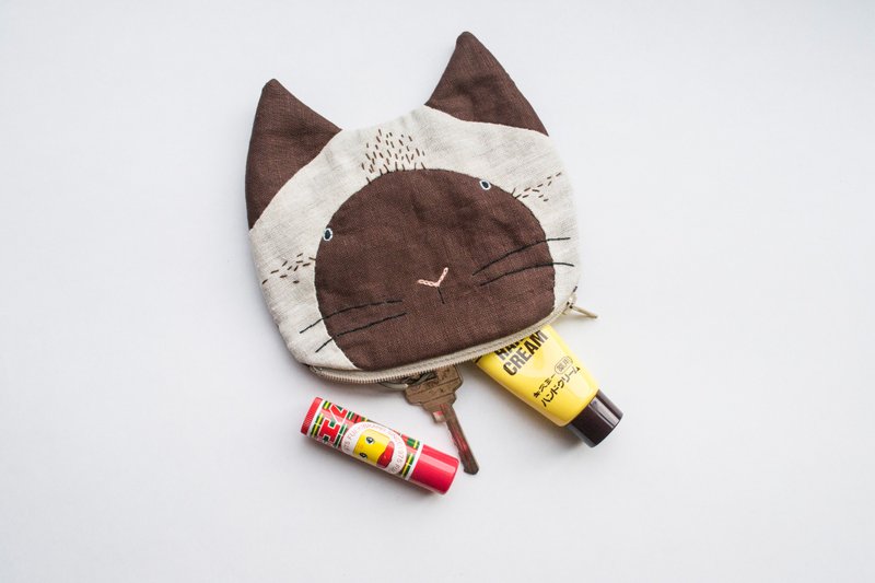 Siamese Cat small zip pouch case - 錢包/皮夾/長短夾 - 棉．麻 多色