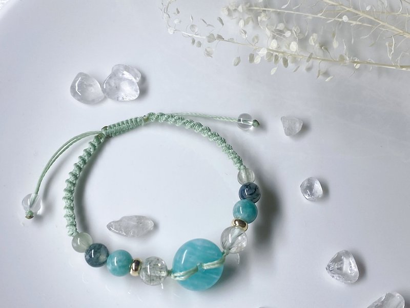Summer Mints| Stone, Green Hair Quartz, Aquamarine, White Quartz - Bracelets - Crystal Green