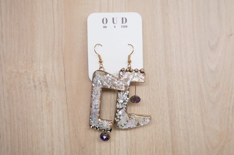 OUD Original. Handmade 14Kgf Brass With MOP Crystal Bead Drop Earring/Clip-on - ต่างหู - เปลือกหอย 