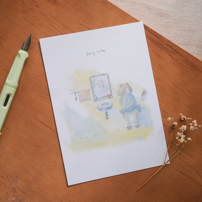 日常 / イラスト水彩ポストカード / 02.目覚めの瞬間 - カード・はがき - 紙 多色