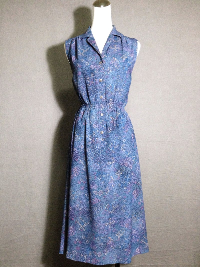 乒乓古著 [ 古著洋裝/ 日本製圖騰藍色無袖長版古著洋裝 ] 國外帶回 VINTAGE - 洋裝/連身裙 - 其他材質 藍色