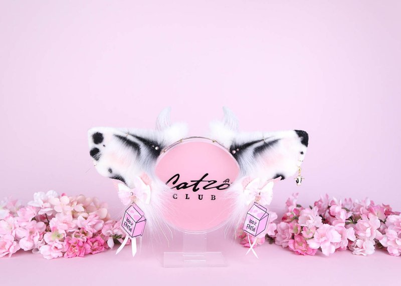 Black and Pink Cow Ears - เครื่องประดับผม - ไฟเบอร์อื่นๆ สึชมพู