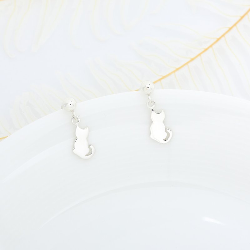 Cute Cat Kitten Meow s925 sterling silver earrings Birthday Valentine Day gift - Earrings & Clip-ons - Sterling Silver Silver