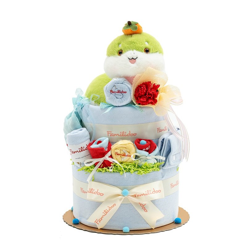 蛇年三層尿布蛋糕 藍色 新生兒禮盒 彌月禮盒 滿月送禮 嬰兒服 - 彌月禮盒 - 其他材質 藍色