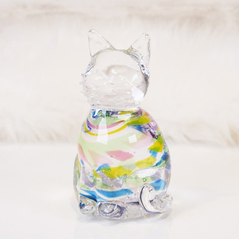 [Rainbow] Cat, soothing glass figurine, sitting cat, cat figurine - อื่นๆ - แก้ว 