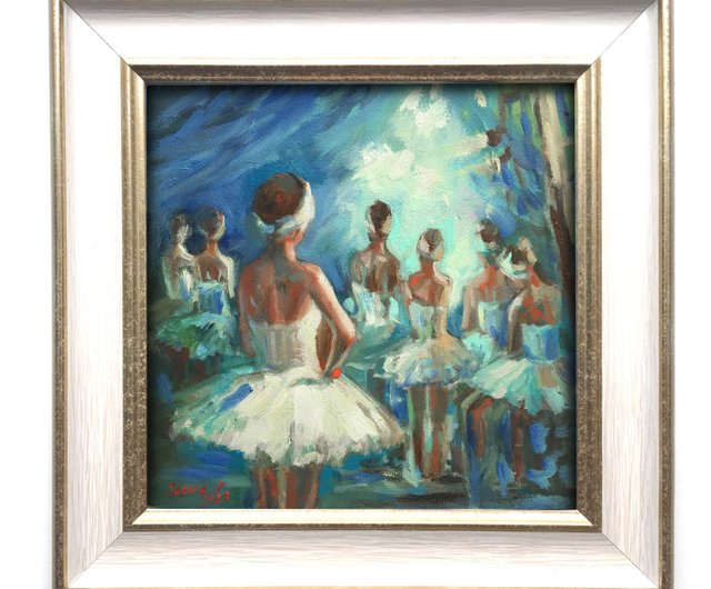 バレリーナの油彩画 額別 額入りバレエ バレリーナ 油絵 オリジナル ブルー ダンサー