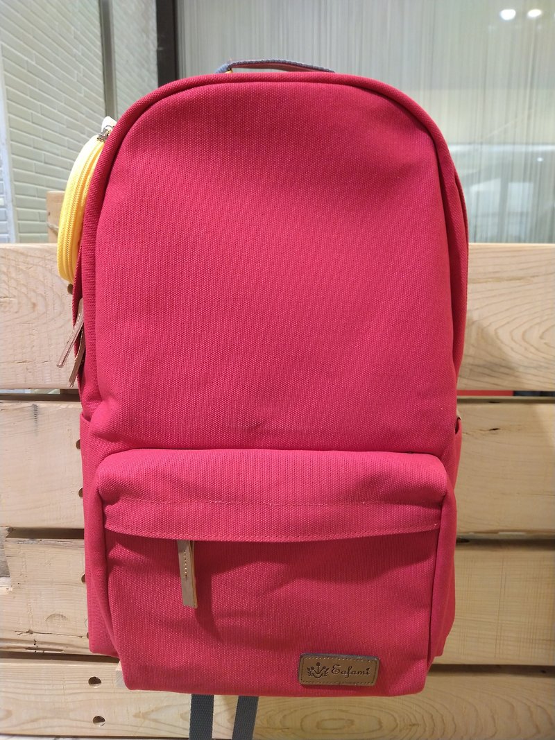 Eafami Cotton Canvas Multi-compartment Laptop Backpack-Odin Red (100% Made in Taiwan) - กระเป๋าเป้สะพายหลัง - ผ้าฝ้าย/ผ้าลินิน สีแดง