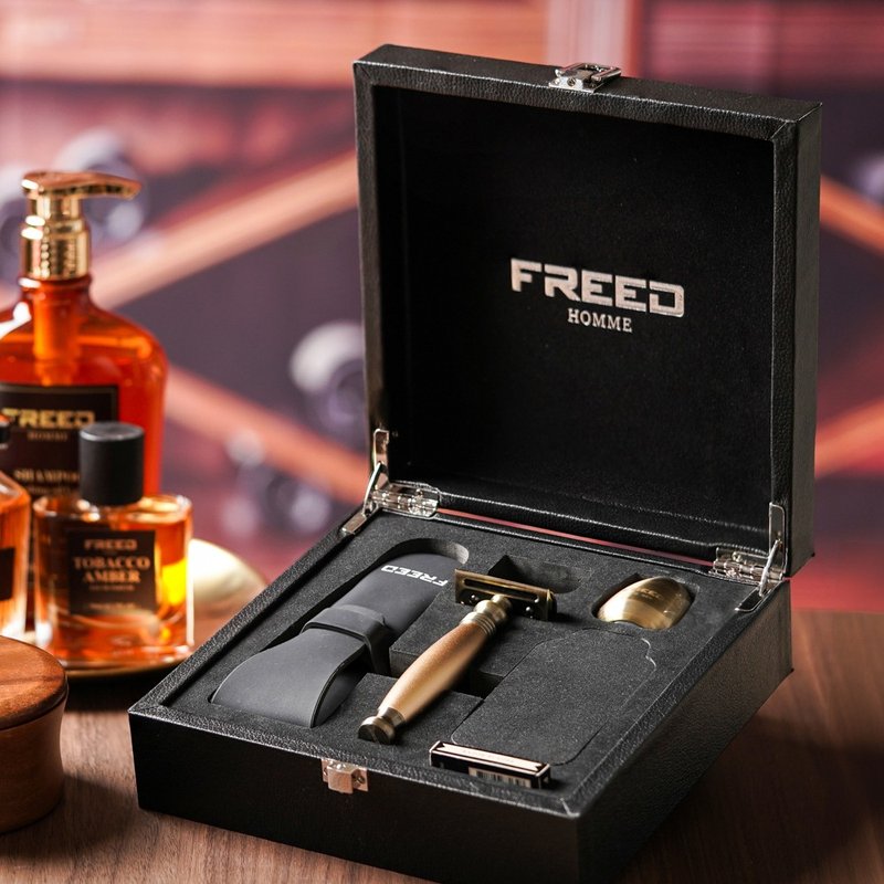 Antique Bronze Series Noble Four-Piece Double-Edged Razor Gift Set - Gold - สกินแคร์ผู้ชาย - โลหะ สีเหลือง